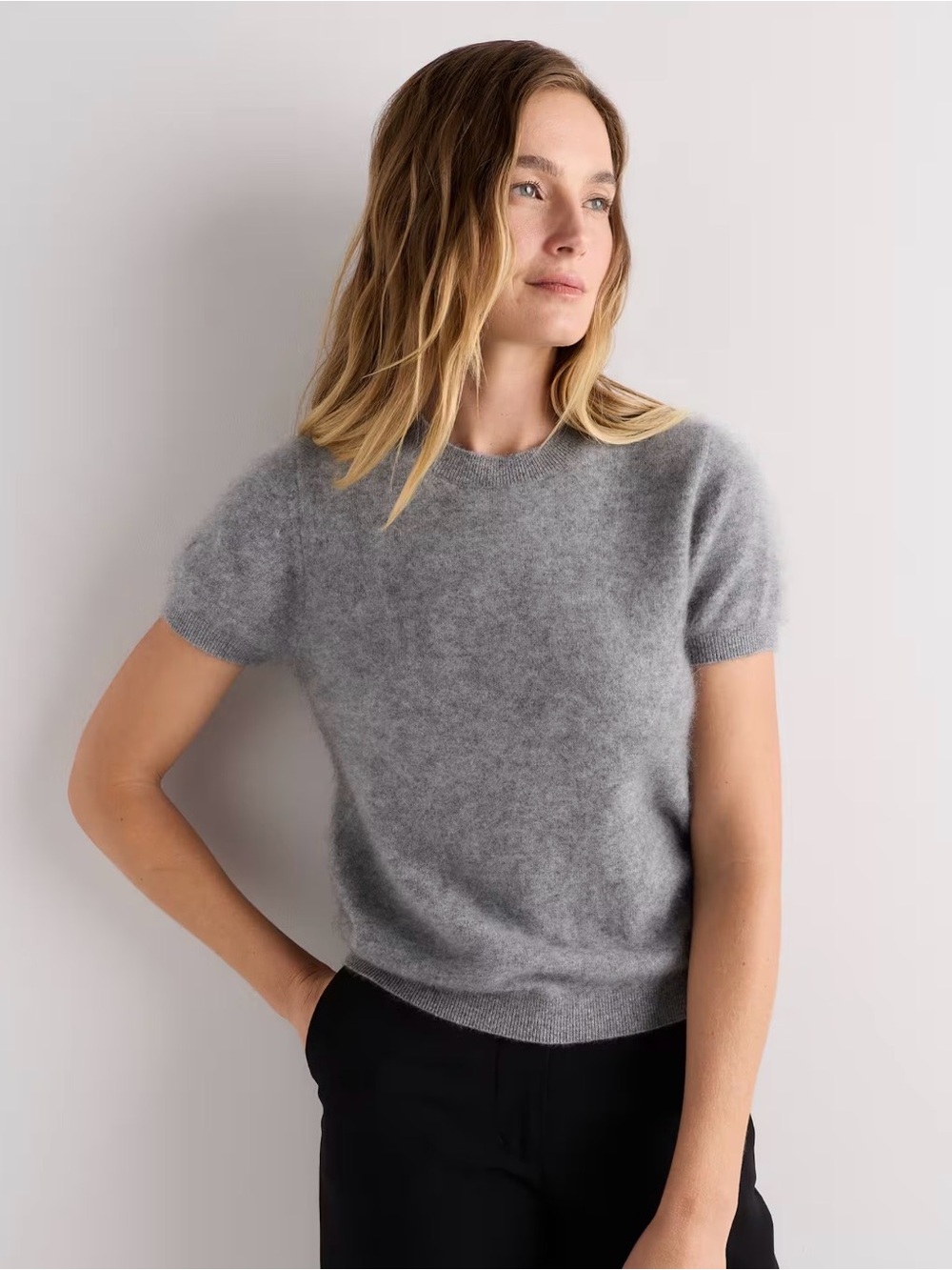 Quince Women's Brushed Cashmere Tee in Heather Grey
